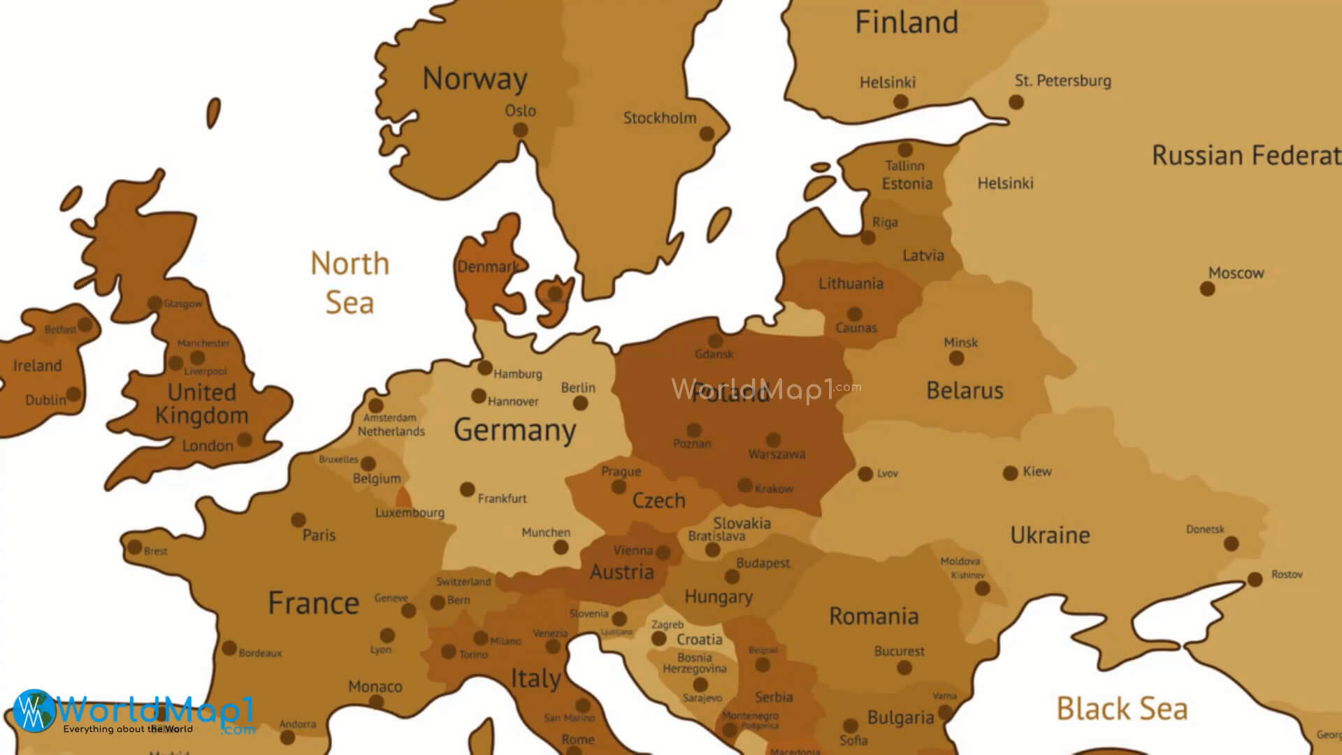 Europe Brown Colored Map